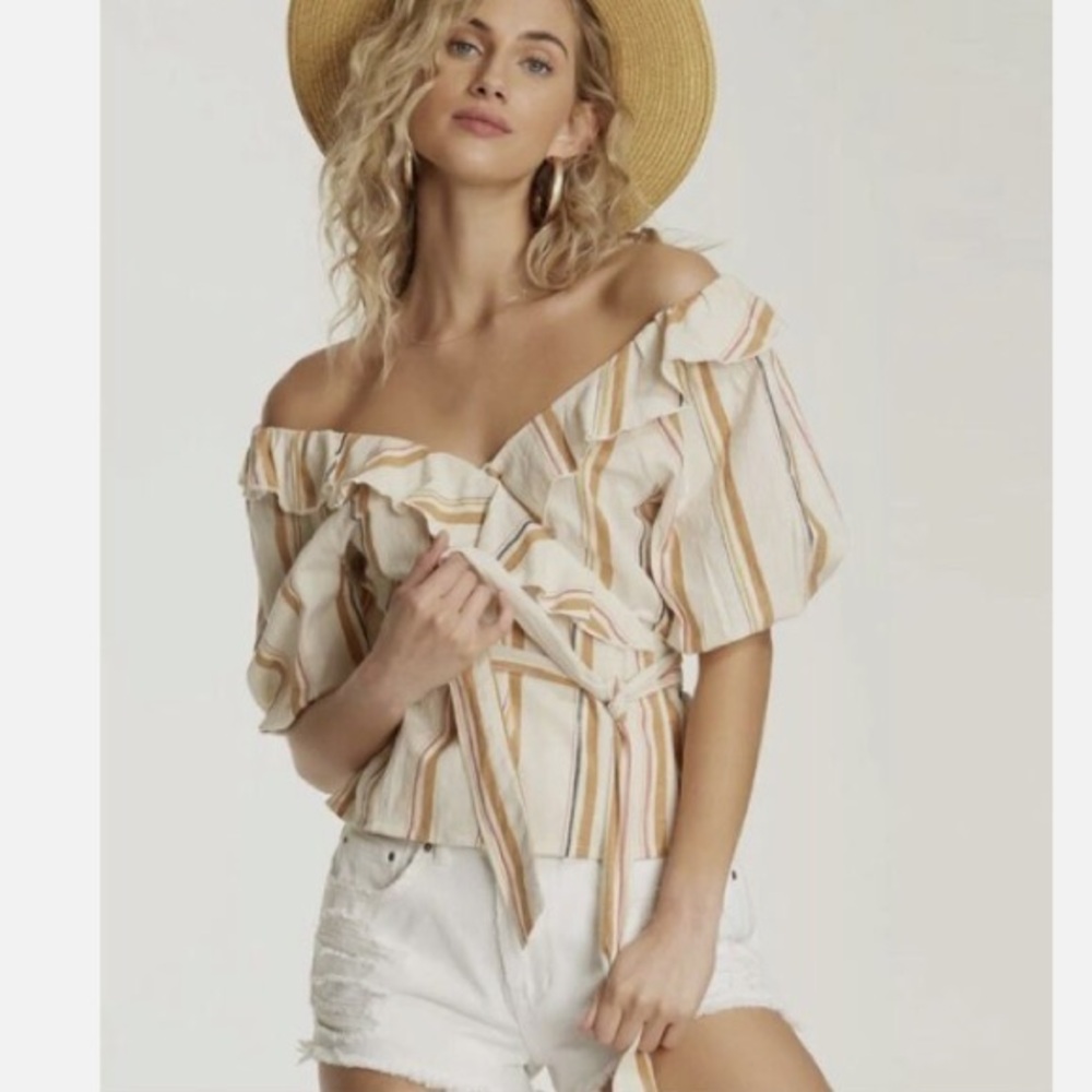 Billabong Babes All Day Wear 2 Ways Off Shoulder Striped Ruffle Wrap Top Medium